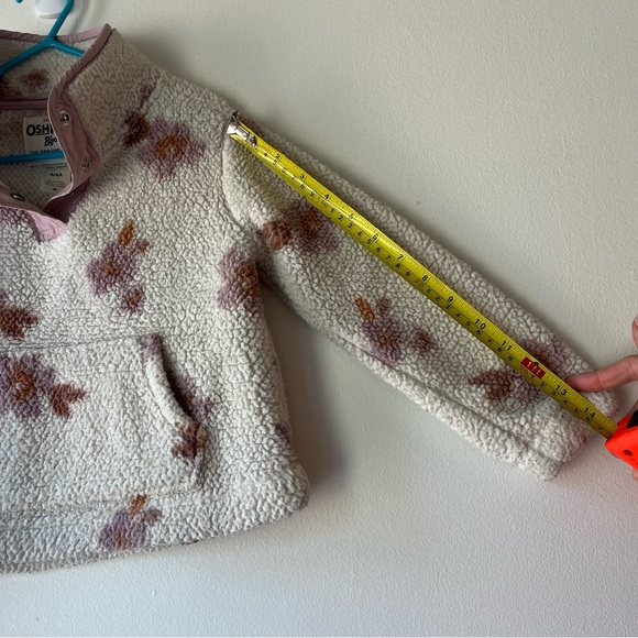 OshKosh B’gosh Girls Cream Floral Sherpa Fleece Pullover Sweater 4T Fall Winter - Picture 5 of 11